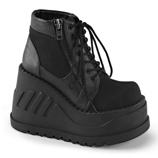 demonia Stomp-10 Black Canvas-Vegan Leather