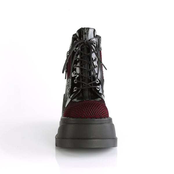 Demonia Stomp-18 Black Patent-Burgundy Velvet