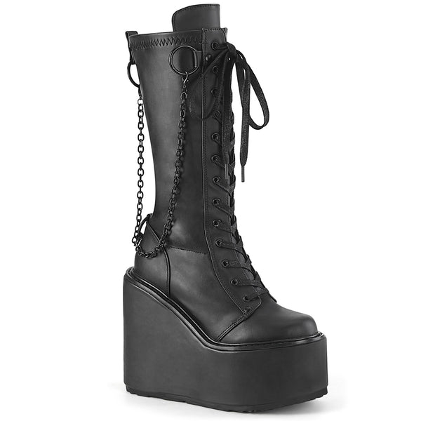 demonia Swing-150 Black Stretch Vegan Leather