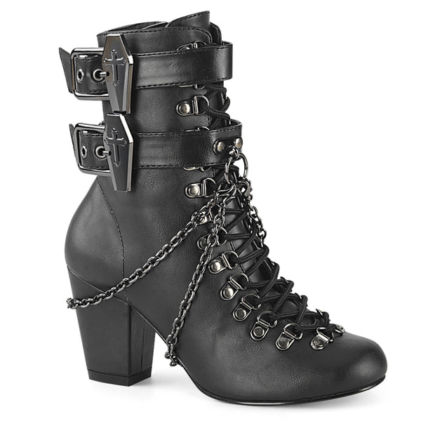 demonia Vivika-128 Black Vegan Leather