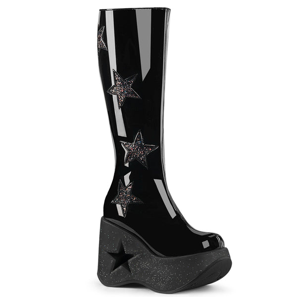 demonia Dynamite-218 Black Patent-Black Multi Glitter