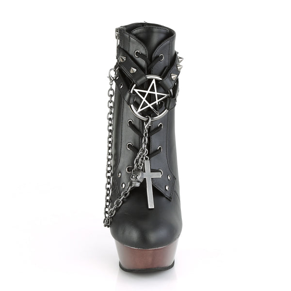 Demonia Muerto-1001 Black Faux Leather/Pewter Chrome