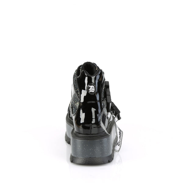 Demonia Slacker-50 Black Patent-Black Multi Glitter