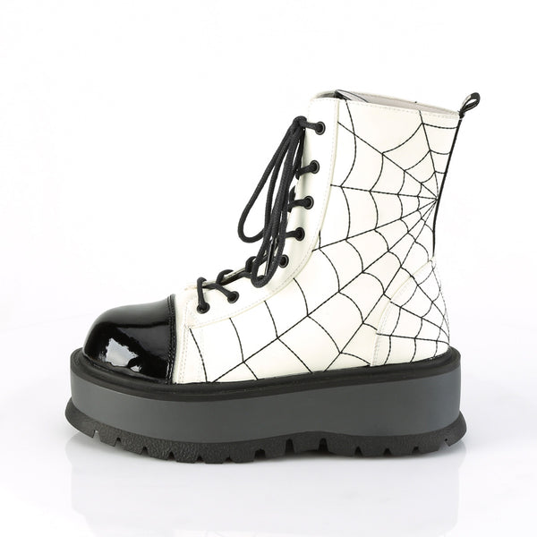 Demonia Slacker-88 White Glow Vegan Leather-Black Patent