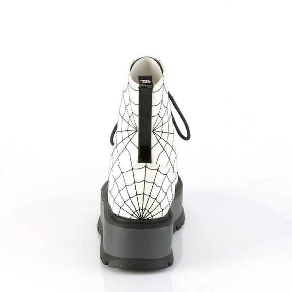 Demonia Slacker-88 White Glow Vegan Leather-Black Patent