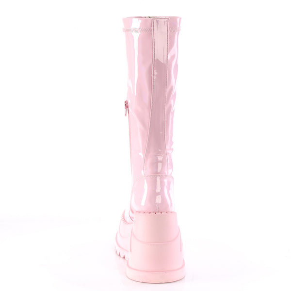 Demonia Stomp-200 Baby Pink Hologram Stretch Patent