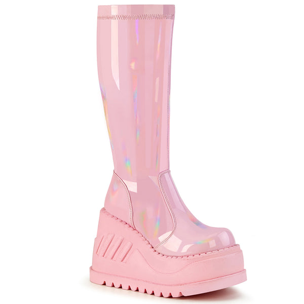 demonia Stomp-200 Baby Pink Hologram Stretch Patent