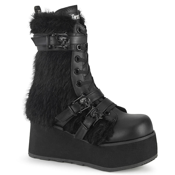 demonia Trashville-218 Black Vegan Leather-Faux Fur