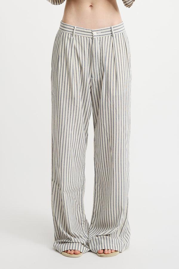 Denimist Blair Double Pleated Pant Blue Ticking Stripe