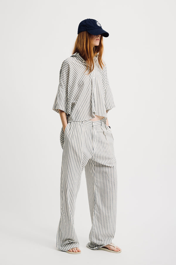 denimist Blair Double Pleated Pant Blue Ticking Stripe