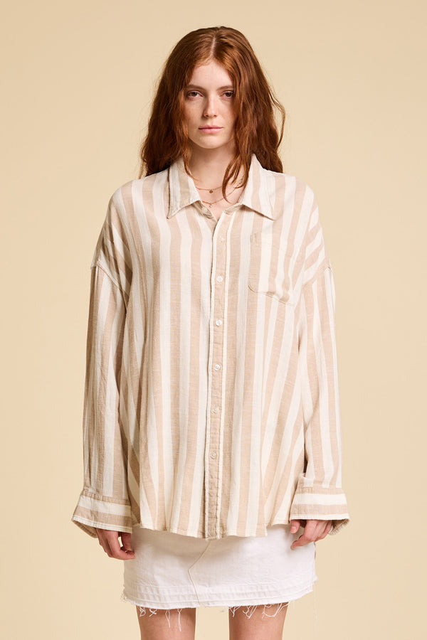 Denimist Button Front Shirt Jumbo Beige/Ecru Stripe