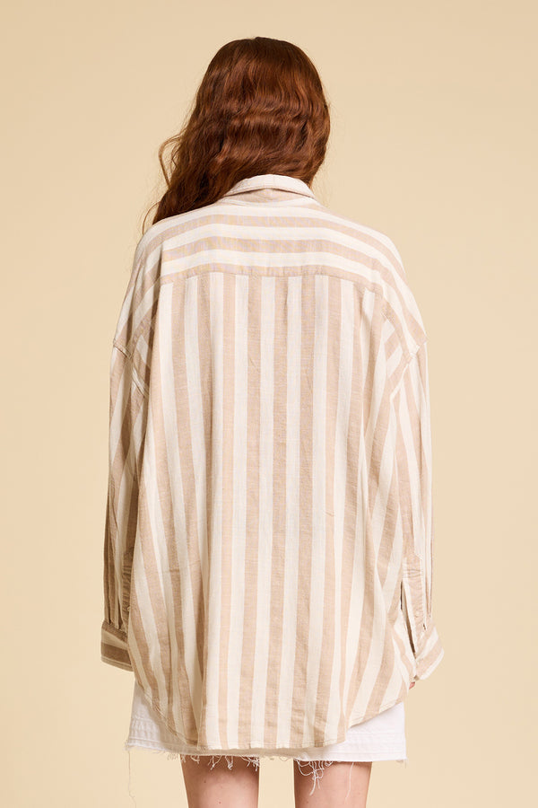 Denimist Button Front Shirt Jumbo Beige/Ecru Stripe