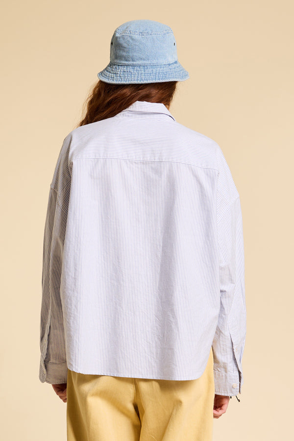 Denimist Cropped Button Front Shirt Blue Stripe Oxford