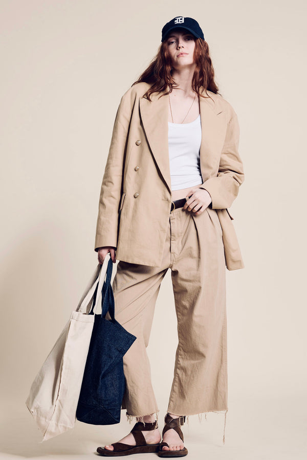 denimist Cropped Double Pleat Wide Leg Chino Light Khaki