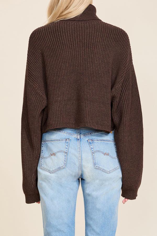 Denimist Cropped Turtleneck Sweater Dark Heather Brown