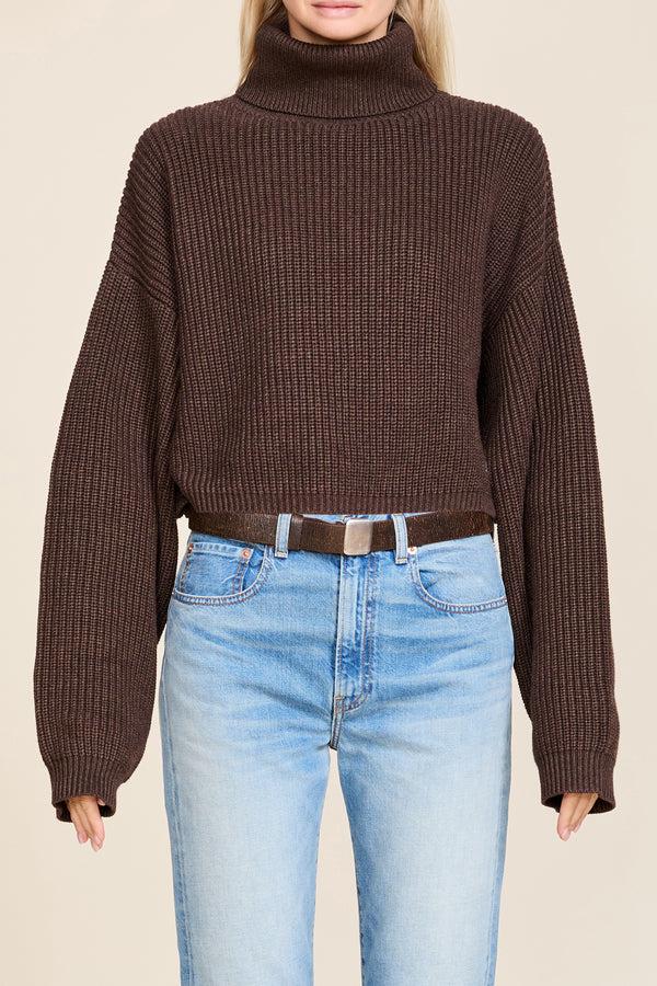 denimist Cropped Turtleneck Sweater Dark Heather Brown