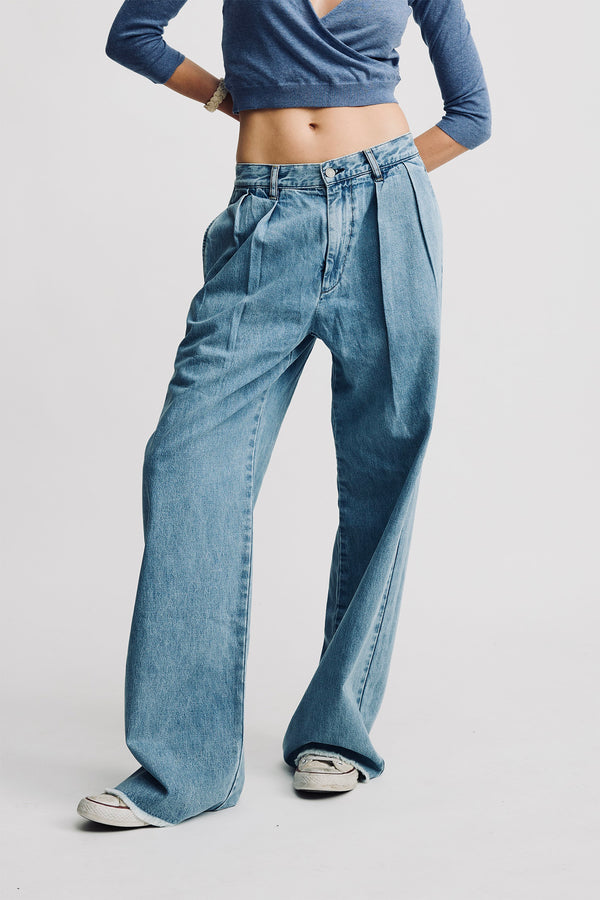 denimist Blair Double Pleated Pant Stone Wash Blue
