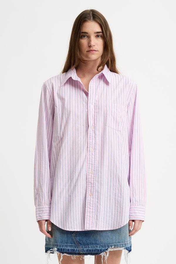 Denimist Boyfriend Shirt Pink With Blue Stripe