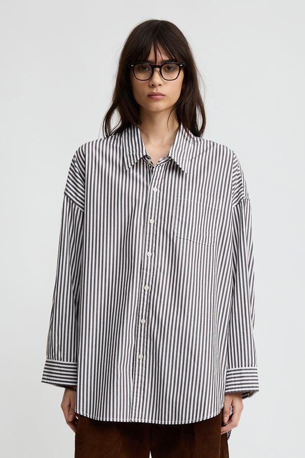 Denimist Button Front Shirt Brown Wide Stripe