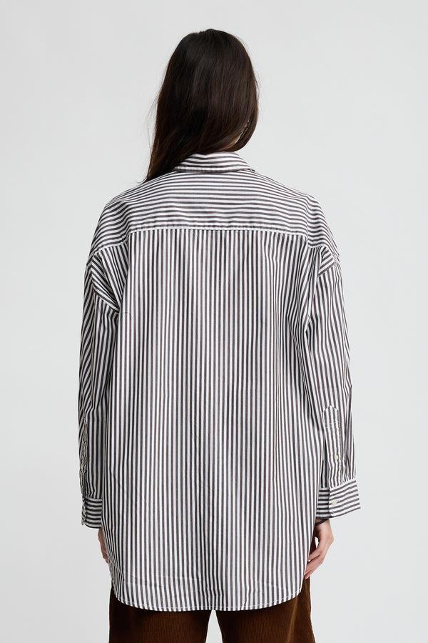 Denimist Button Front Shirt Brown Wide Stripe