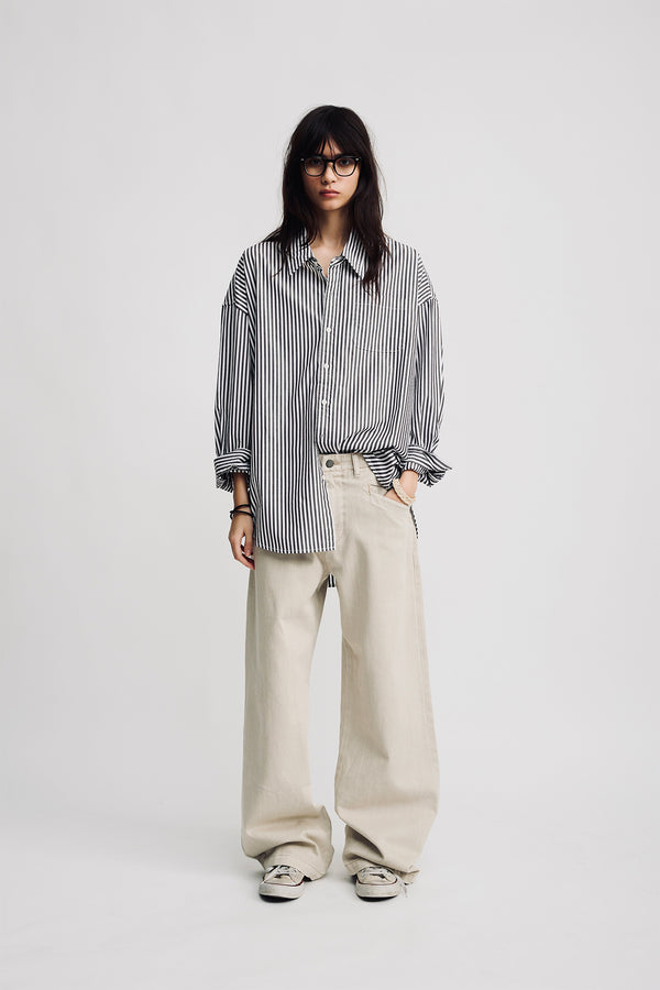 denimist Button Front Shirt Brown Wide Stripe