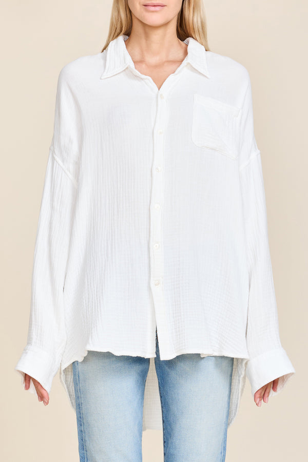 denimist Button Front Shirt Ecru Crinkle Cotton