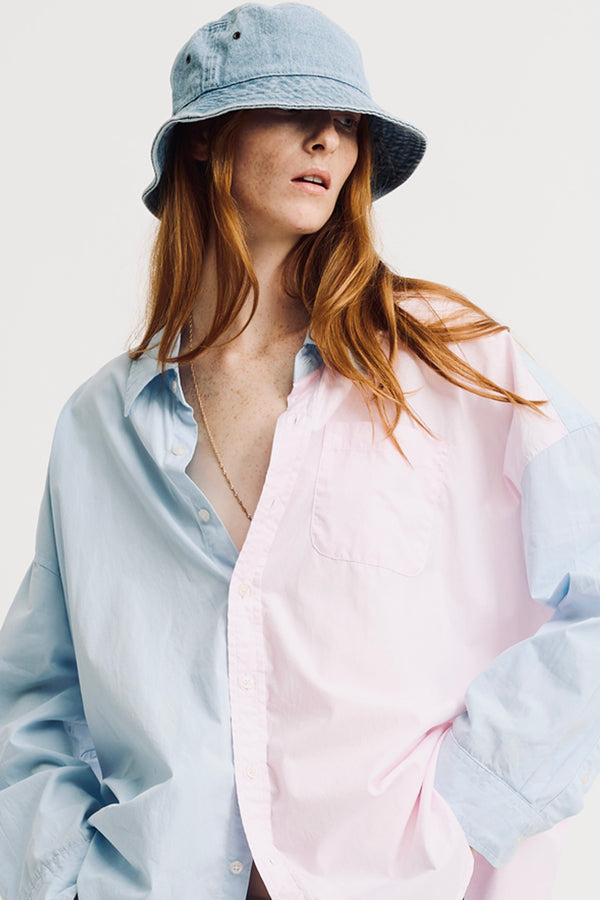 Denimist Button Front Shirt Light Blue With Pink