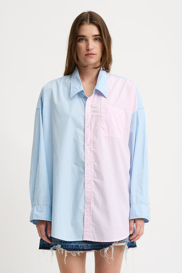 Denimist Button Front Shirt Light Blue With Pink