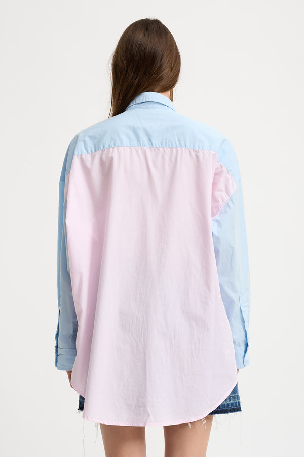 Denimist Button Front Shirt Light Blue With Pink