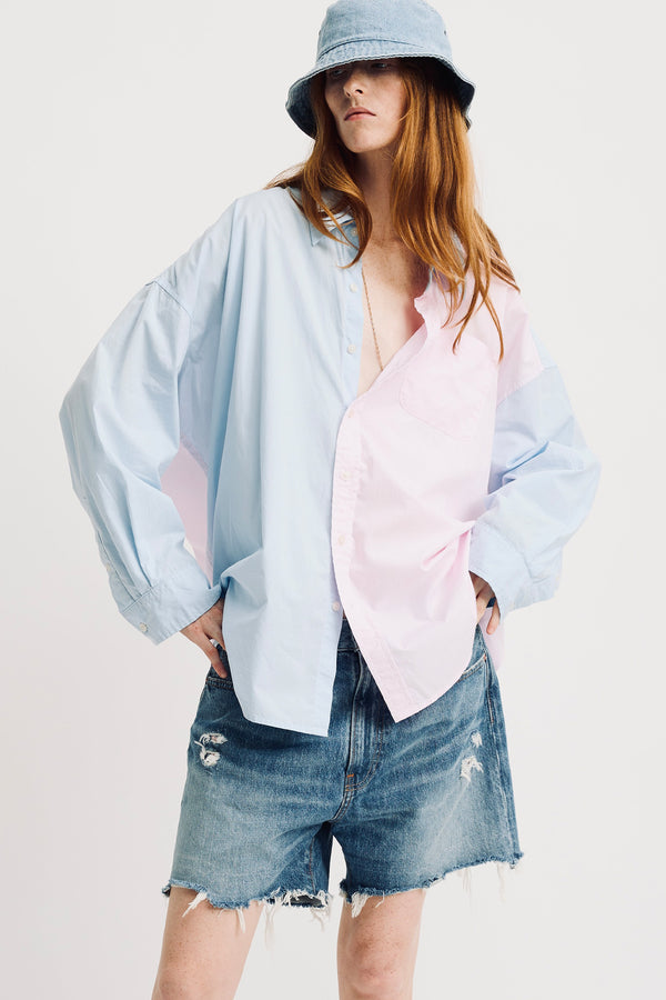denimist Button Front Shirt Light Blue With Pink