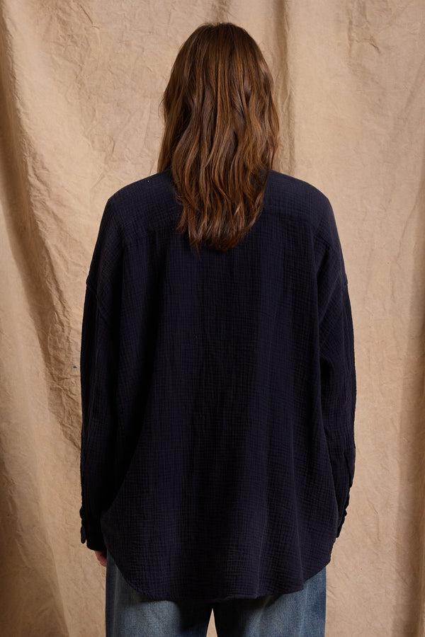 Denimist Button Front Shirt Navy Crinkle Cotton