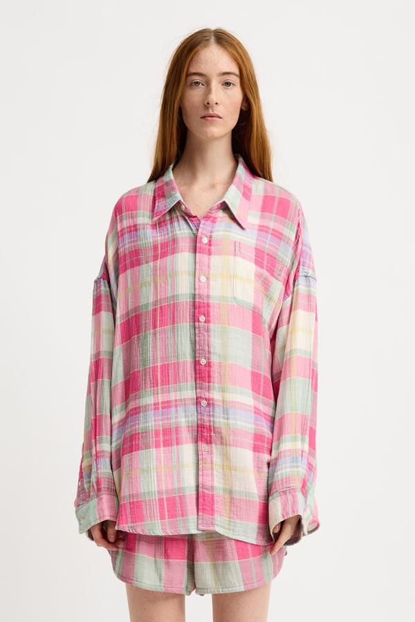 Denimist Button Front Shirt Pink/Green Plaid