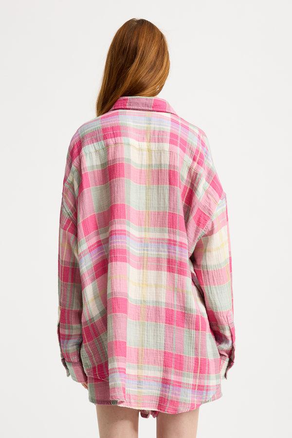 Denimist Button Front Shirt Pink/Green Plaid