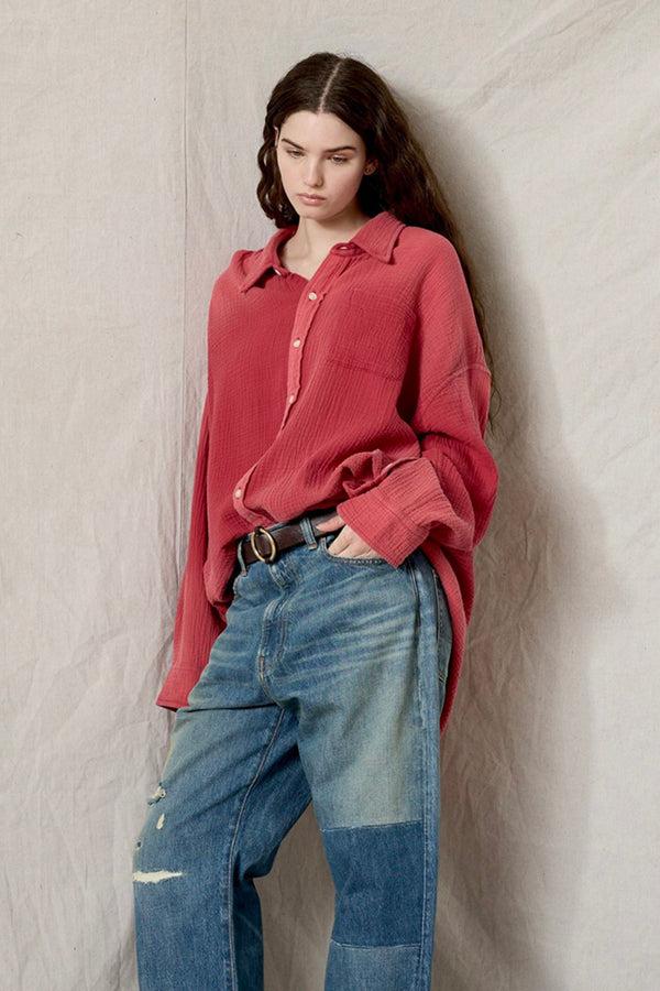 Denimist Button Front Shirt Washed Red