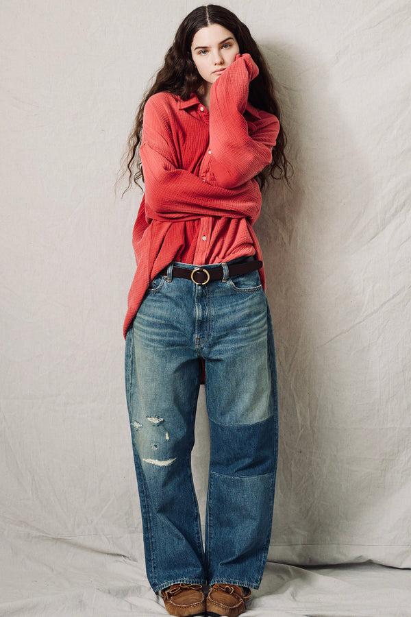 denimist Button Front Shirt Washed Red