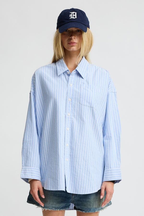 Denimist Button Front Shirt Wide Light Blue Stripe