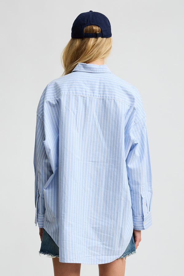 Denimist Button Front Shirt Wide Light Blue Stripe