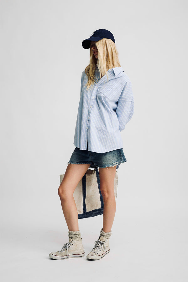 denimist Button Front Shirt Wide Light Blue Stripe