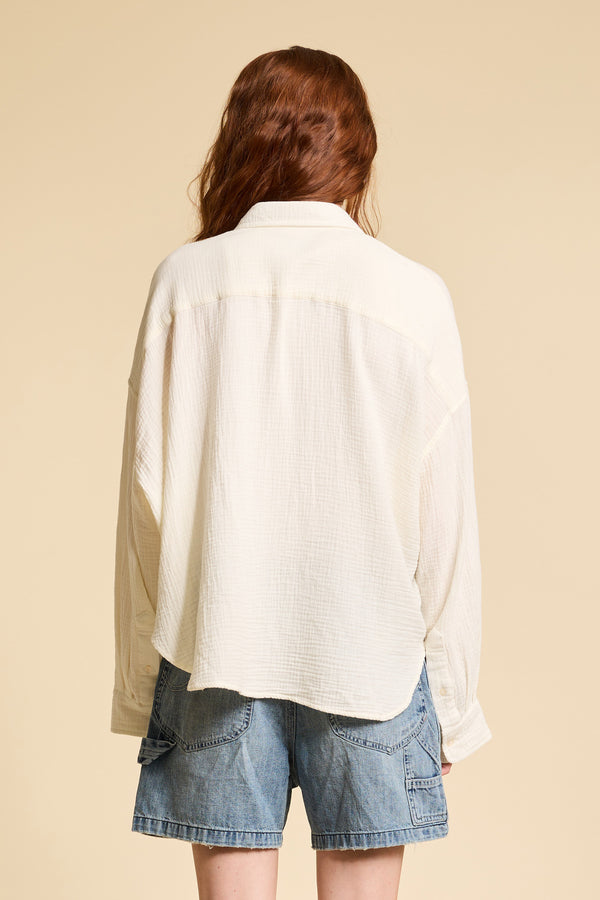 Denimist Cropped Button Front Shirt Ecru Gauze
