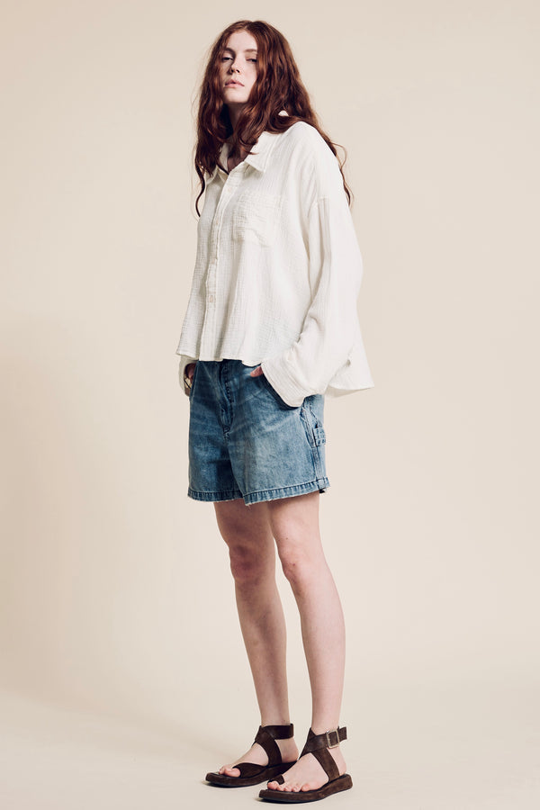 denimist Cropped Button Front Shirt Ecru Gauze