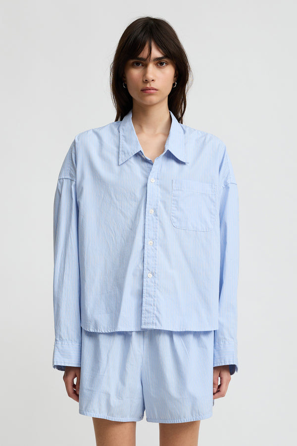 Denimist Cropped Shirt Light Blue Stripe