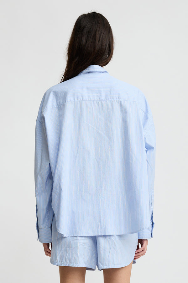 Denimist Cropped Shirt Light Blue Stripe
