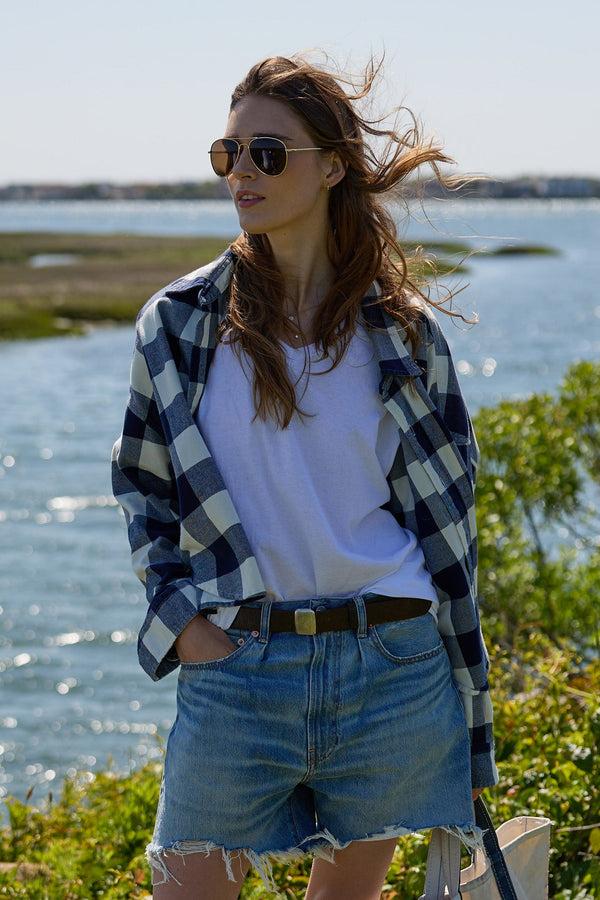 Denimist Cropped Shirt Navy/Ecru Buffalo