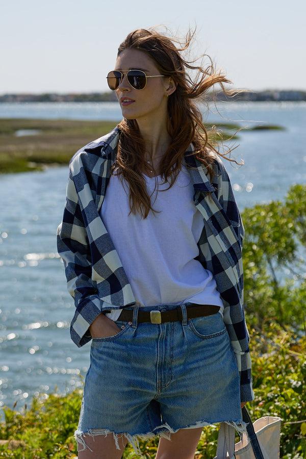 denimist Cropped Shirt Navy/Ecru Buffalo