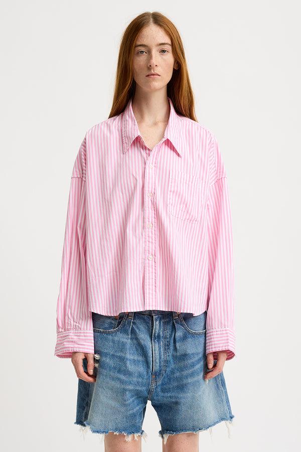 Denimist Cropped Shirt Wide Pink Stripe