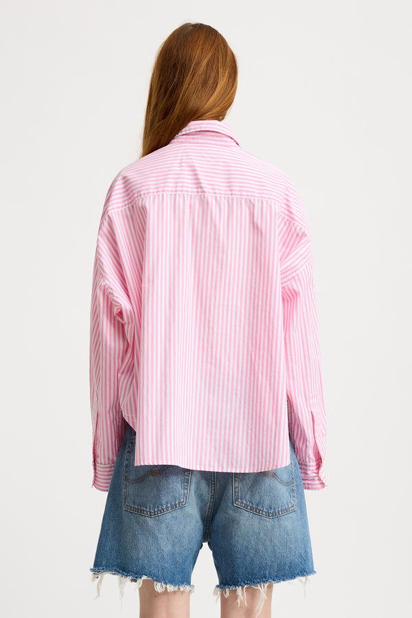 Denimist Cropped Shirt Wide Pink Stripe
