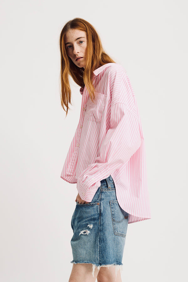 denimist Cropped Shirt Wide Pink Stripe