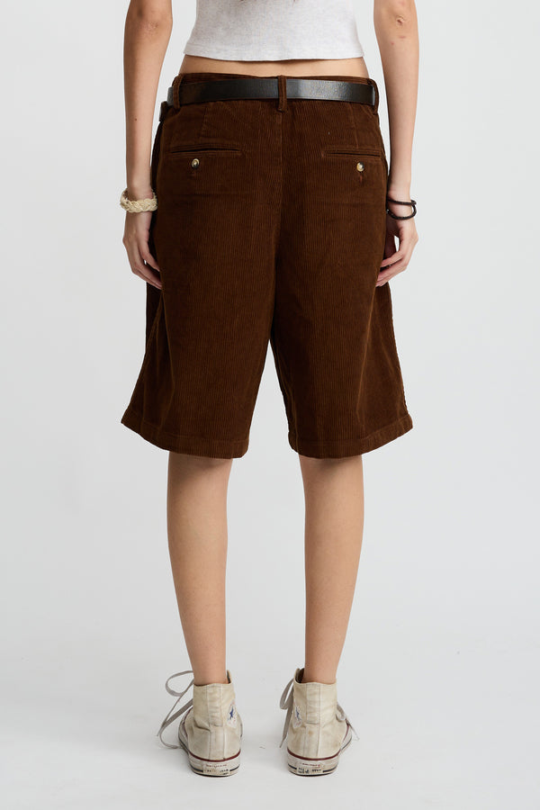 Denimist Double Pleat Long Short Brown Corduroy