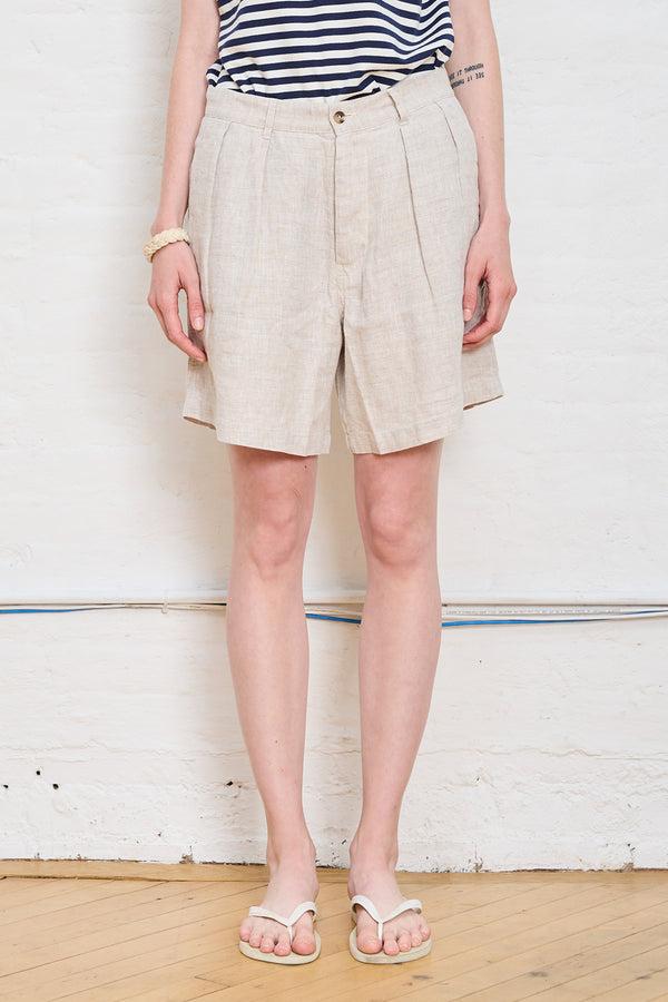 Denimist Double Pleat Shorts Natural Linen