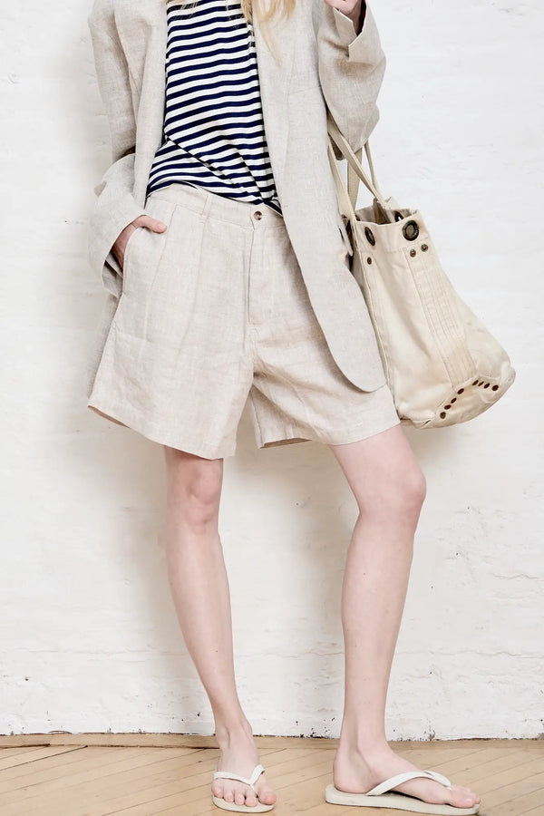 denimist Double Pleat Shorts Natural Linen